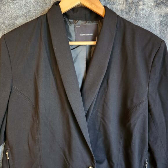 Robert Rodriguez Women’s Blazer 16 Black Zipper Pockets Buttons Jacket Formal - Picture 3 of 13